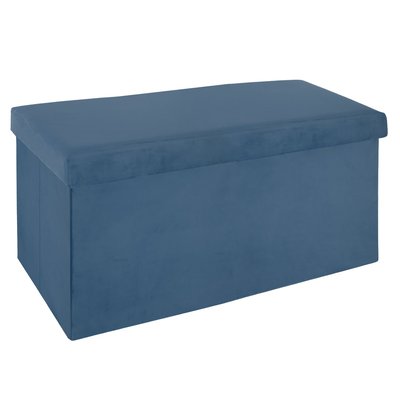 Banquette coffre pliable velours Tess - L. 76 x H. 38 cm - Bleu ATMOSPHERA