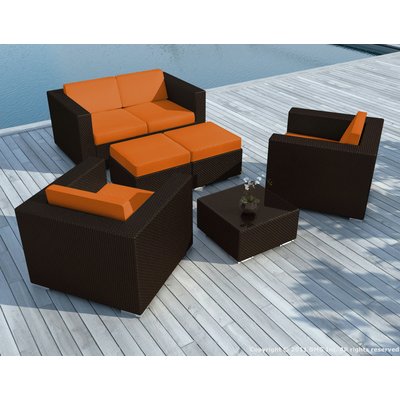 Salon de jardin modulable 4 places résine et housses en tissu orange + table basse PIER IMPORT