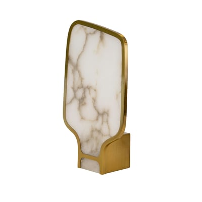 Lampe de table en pierre naturelle d’Alabâtre et acier poli doré ANGEL CERDA