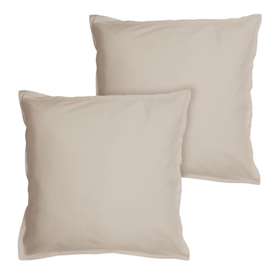 Set de 2 taies d'oreiller unies à volant, COTON LAVÉ MATT ET ROSE