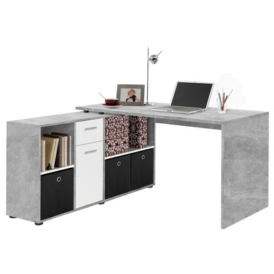 Bureau d'Angle Modulable avec Caisson, Tiroir et Étagères de Rangements - Lex CALICOSY