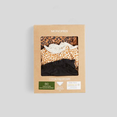 Lot de 3 culottes froufrou JULIE en coton BIO imprimé, certifié OEKO-TEX MONOPRIX
