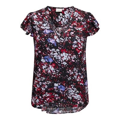 Floral Print V-Neck Blouse with Short Sleeves ONLY CARMAKOMA