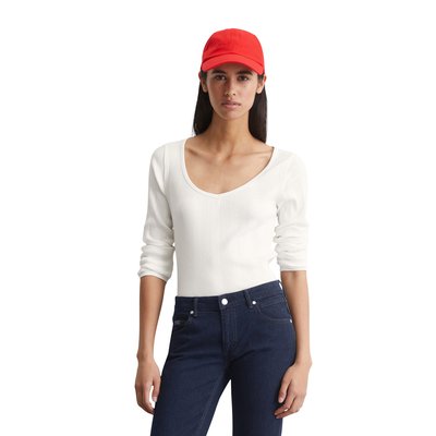 T-shirt long col V slim en jersey côtelé MARC O’POLO DENIM