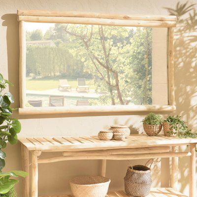 Grand miroir cadre rondins de teck naturel MANAK PIER IMPORT