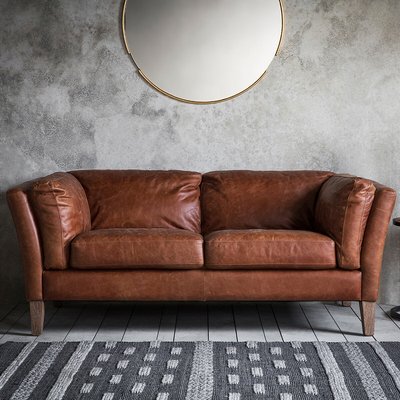 Nadiad Vintage Leather 2 Seater Sofa with Solid Wood Legs SO'HOME