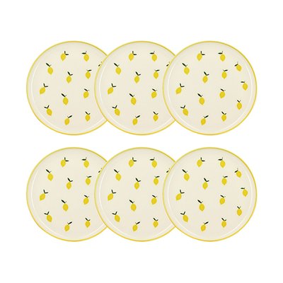 Lot de 6 assiettes plates 26cm en grès, CITRON NOVASTYL