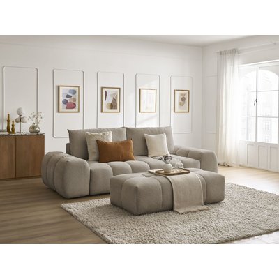 Canapé droit convertible 3 places en tissu chiné avec pouf, EVEREST BOBOCHIC