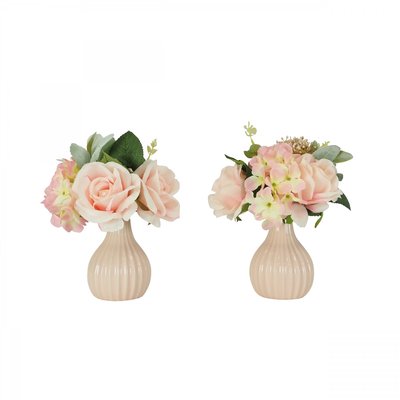 Bouquet artificiel de fleurs roses en pot 25cm lot de 2 LIGNE DECO