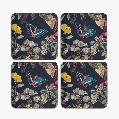 Set of 4 Midnight Floral Square Coasters KEW