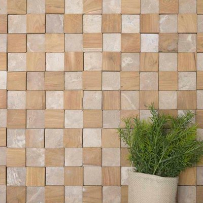 Parement mural pierre et teck carrés 55x20 cm WANDA COLLECTION