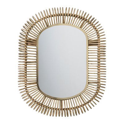 Miroir ovale en rotin et métal BLANC D’IVOIRE