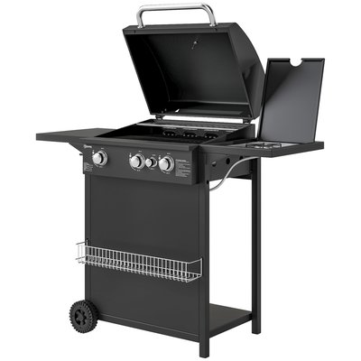 Barbecue gaz 3+1 brûleurs 9,5 kW avec couvercle 2 roues 2 grilles OUTSUNNY