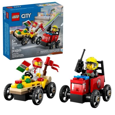 Pack de bolides de course : camion de pizza contre camion de pompiers LEGO