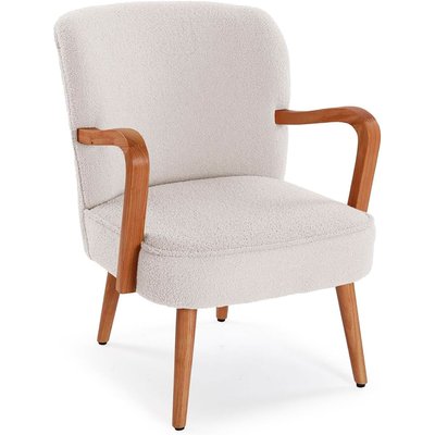 Fauteuil en bois et tissu bouclette blanc crème 70x62x79cm WADIGA