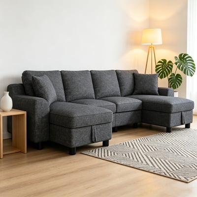 Canapé d'angle U coffre de rangement en chenille, VASEC MEUBLES COSY