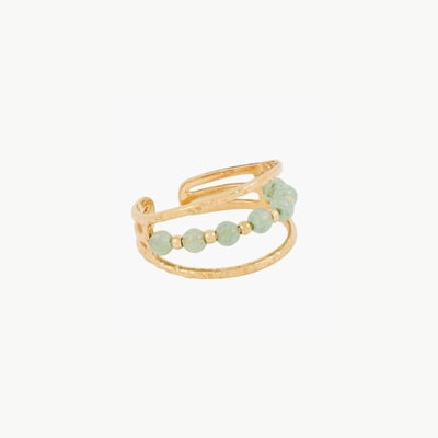 Bague 3 rangs acier inoxydable avec pierre de Jade BALABOOSTE