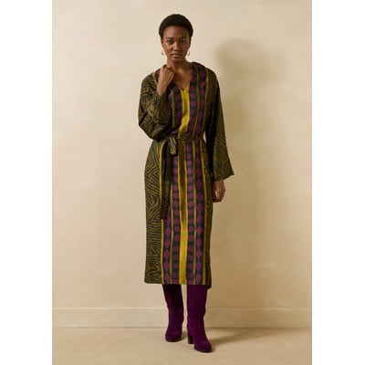 Robe longue imprimé zèbre manches longues col V LA FEE MARABOUTEE