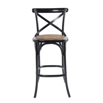 Chaise de bar en bois massif et cannage L50 cm - BISTROT CALICOSY