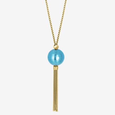 Halskette Liliflo in Gelbgoldfarbe und Murano Aqua LILIFLO