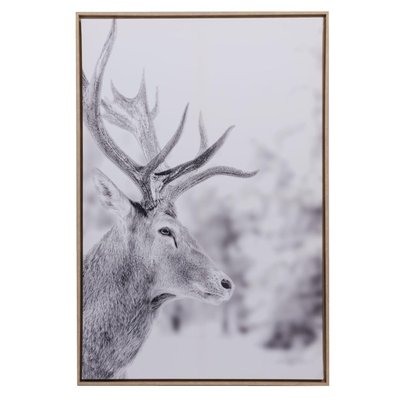Toile Cerf noir et blanc encadrement en bois 80x120 cm AMADEUS