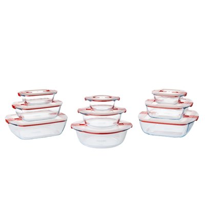 Lot de 9 boîtes de conservation en verre avec couvercle à valves vapeur - spécial micro-ondes - Cook & Heat PYREX