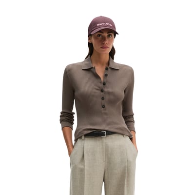 Polo côtelé à manches longues slim en jersey stretch coton modal bio MARC O'POLO