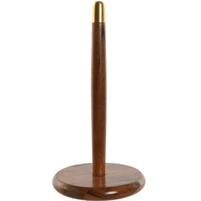 Porte rouleau essuie-tout bois d'acacia et inox doré 18x18x36.5cm WADIGA