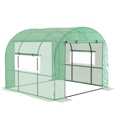 Serre tunnel 6 m² 2 portes 2 fenêtres acier PE 135 g/m² vert OUTSUNNY