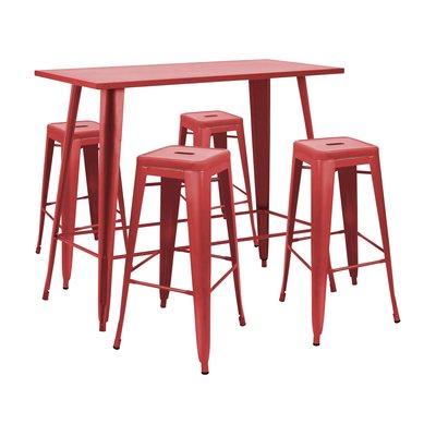 Table haute de jardin et 4 tabourets en métal, NEW YORK OVIALA