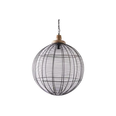 Lampe suspension en métal laqué gris et bois Boule AUBRY GASPARD