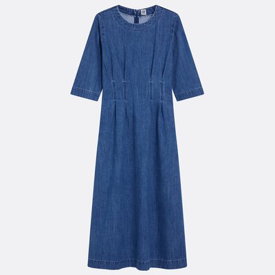 Robe longue en jean à manches 3/4 et col rond LA REDOUTE COLLECTIONS