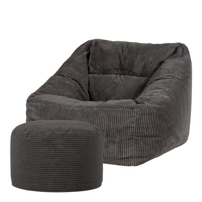 Pouf fauteuil et son repose-pied rond velours côtelé Oeko-Tex® - MORGAN ICON