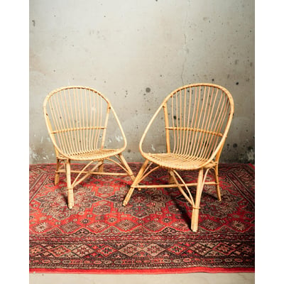 Paire de fauteuil en rotin Ernest N°999 - Bon état DEBONGOUT