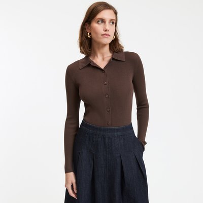 Cardigan a collo alto in maglia fine con chiusura a bottoni LA REDOUTE COLLECTIONS