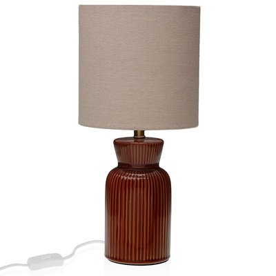 Lampe à poser en céramique marron et abat-jour gris 18x18x39cm VERSA