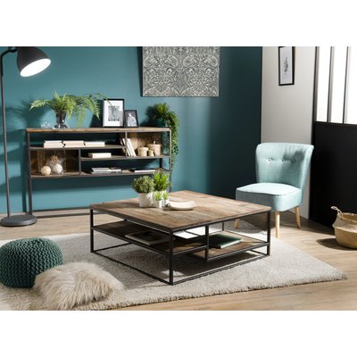 Table basse carrée 100cm 3 plateaux déstructurés bois et métal style industriel contemporain SWING PIER IMPORT