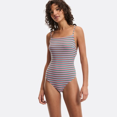 Maillot de bain 1 pièce, à rayures, en maille côtes plates, Signature HELENA LA REDOUTE COLLECTIONS
