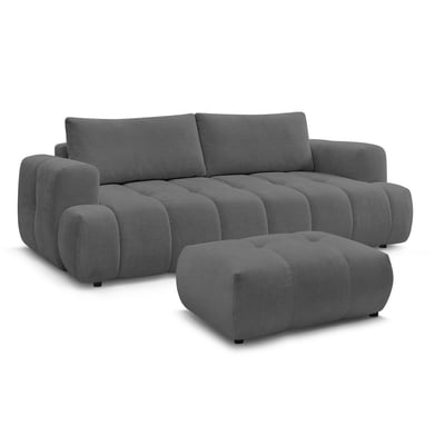 Canapé droit convertible 3 places en tissu lisse avec pouf, FUJI BOBOCHIC