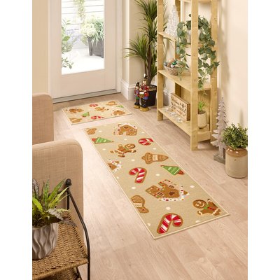 2-Piece Christmas Gingerbread Printed Doormat & Runner Set SO'HOME