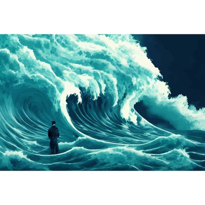Tableau Mural Encadré Homme Face À Une Vague Déchaînée MER CEANOTHE