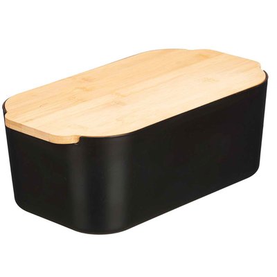 Boîte à pain en plastique noir et bambou 18.5x33x12cm WADIGA