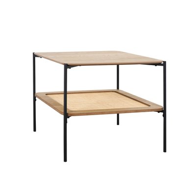 Table basse carrée effet bois et cannage double plateau MANADO SWEEEK