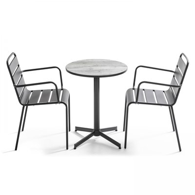 Table bistro en céramique effet bois et deux fauteuils, TIVOLI OVIALA