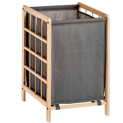 Panier à linge bois et toile grise 39.5x33x60cm WADIGA