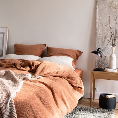 Housse de couette en gaze de coton, SIMPLEMENT GAUFRÉ BLANC CERISE
