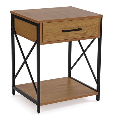 Table de chevet effet bois et métal noir 48x40x60cm VERSA