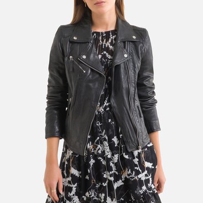 Short Zip-Up Biker Jacket in Leather OAKWOOD