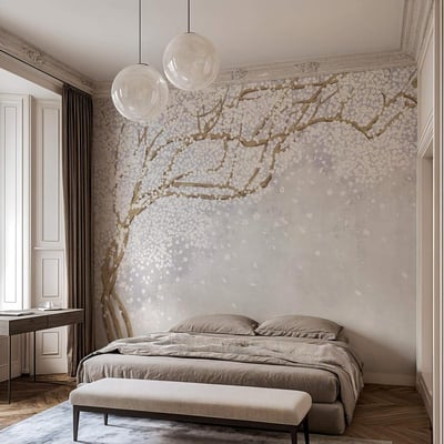 Papier peint panoramique et zen d'un arbre japonais avec fleurs - 85x260 cm (l x h) LA TOUCHE ORIGINALE