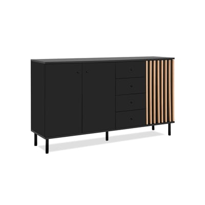 Buffet design noir décor bois 3 portes 4 tiroirs NOREN PIER IMPORT